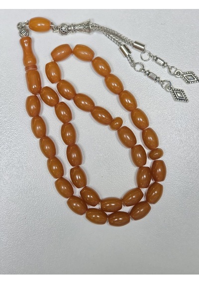 Mışmışi Renk Sıkma Kehribar Tesbih Püsküllü Fıçı Kesim 7 X 10 Mm