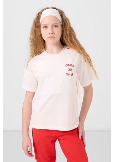 Tommylife Ekru-fiesta O Yaka Baskılı Lastik Paçalı Standart Fit Kız Çocuk Eşofman Takım - 75186 Ekru/fiesta Ekru - Kırmızı