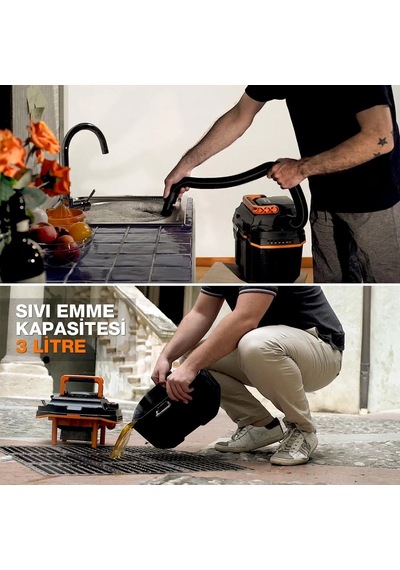 Worx Wx031.9 20volt 200w/16kpa Li-ion Kömürsüz Flexi Esnek Hortumlu Islak/kuru Süpürge & Üfleme Akü
