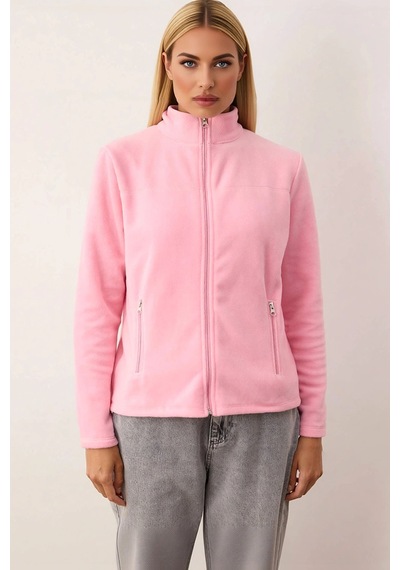 Benerly Kadın Dik Yaka Standart Kol Regular Kalıp Fermuarlı Örme Sweatshi Pembe