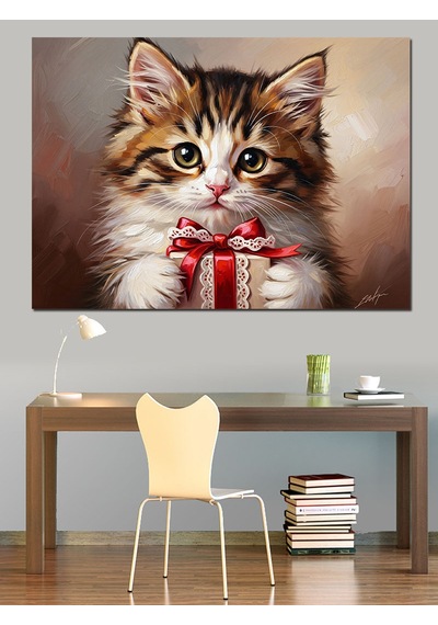Ahşap Tablo Hediye Kutulu Şirin Yavru Kedi