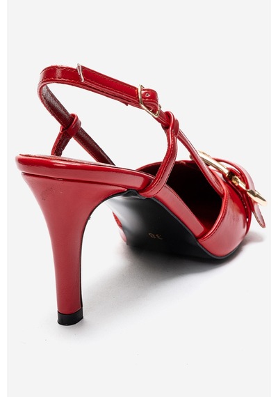 Luvishoes Noen Kırmızı Cilt Tokalı Sivri Burun Kadın Topuklu Ayakkabı