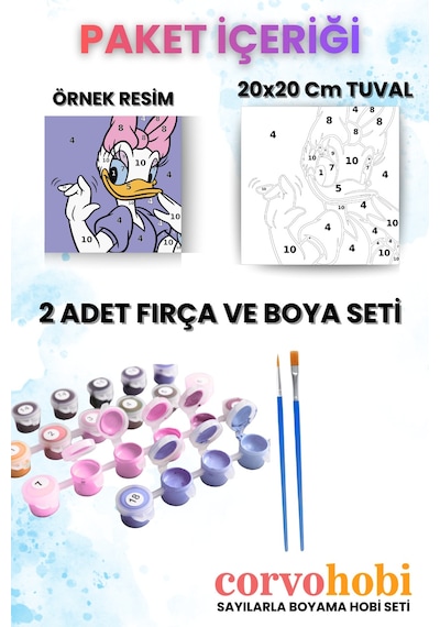Sayılarla Boyama 20x20 Cm Tuval Seti Fırça Boya Dahil Çıtaya Gerili - Geyik Snoopy