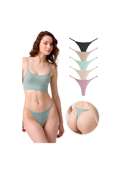 Cottonhill Pamuklu Ve Likralı Ayarlanabilir Lastikli Kaşkorse Fitilli Kadın Tanga Külot 5'li Paket Renkli-1 Çok Renkli Cottonhill Pamuklu Ve Likralı Ayarlanabilir Lastikli Kaşkorse Fitilli Kadın Tanga Külot 5'li Paket Renkli-1 Çok Renkli