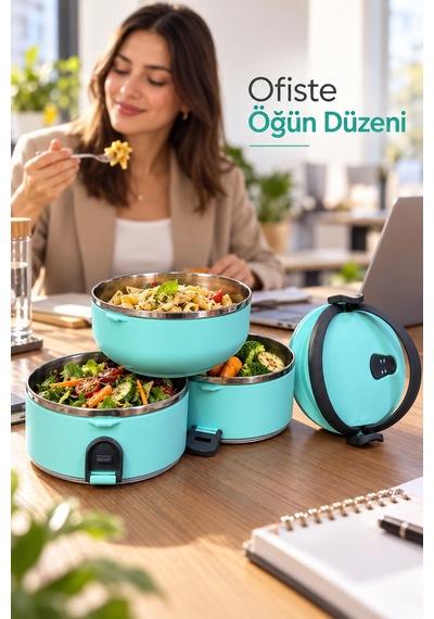Paslanmaz Çelik İç Hazneli Beslenme Kutusu Kilitli Taşıma Saplı Renkli