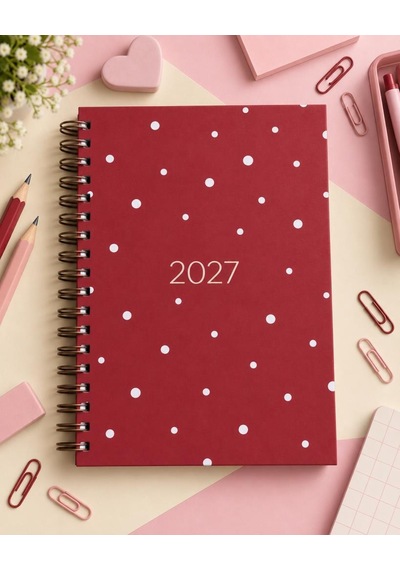 Lizy 2027 Günlük Spiralli Sert Kapak 17x24 Cm Ajanda Model-3 Kırmızı