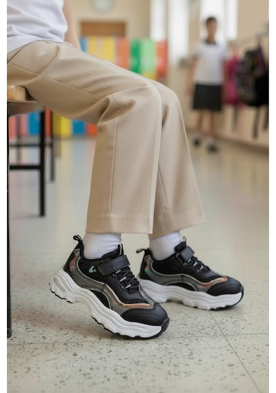 Vicco Hack Kız Çocuk Simli Rahat Sneaker Siyah