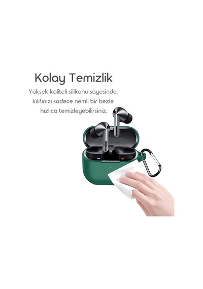 Samsung Galaxy Buds 3-pro-3 Fe İçin Kulaklık Kılıfı Darbelere Ve Çizilmeye Karşı Kasa Koruyucu Buds 3 Pro Kılıfı Tam Koruma Sağlayan Extra Kalın Yapılı Taşıma Askılı Buds 3 Pro Koruma Yeşil
