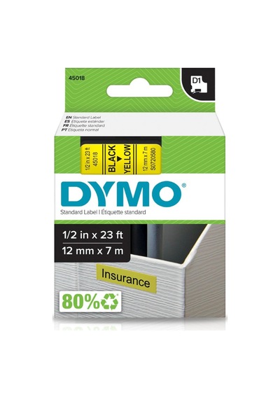 Dymo 45018 S0720580 D1 Sarı/Siyah Yedek Şerit 12 MM X 7 M
