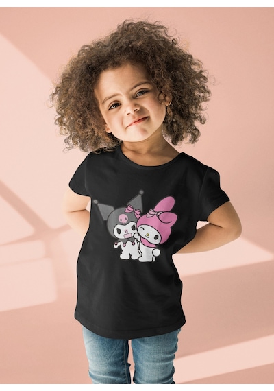 Sevbano Kuromi Ve Melody Baskılı Unisex Çizgi Film Çocuk Tişört 1-12 Yaş Siyah