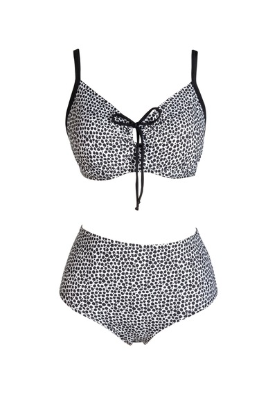 Endeep Kadın Balenli Destekli Büyük Beden Yüksek Bel Bikini Takımı Siyah-beyaz
