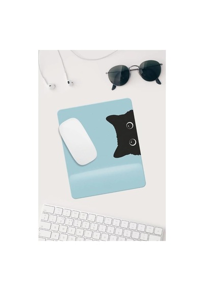 Hobishop 107 Jel Dolgulu Pvc Yüzey Mavi Kedi Çizimli Bilek Destekli Dikdörtgen Mouse Pad Mouse Altlığı. Mavi
