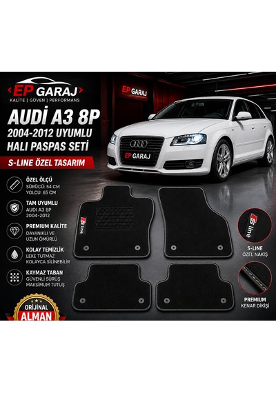 Audi A3 8p 2004 2012 Uyumlu Halı Paspas Seti 4 Parça S-lıne Kalın Tip