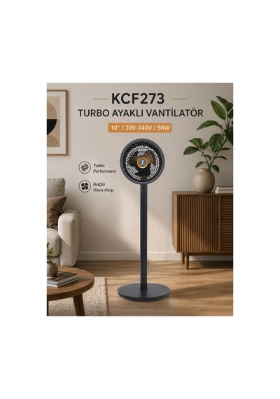 Vanti 10inç 25cm Turbo Fan Ayaklı Vantilatör 45w Metal Pervane 4 Hız Kademeli 60 Dakika Zaman Ayarlı Kcf273