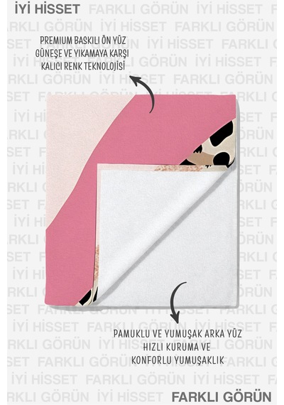 Leopar Desenli Pembe Modern Plaj Havlusu - Soyut Bohem Nude Siyah Hızlı Kuruyan Mikrofiber Havlu Çok Renkli