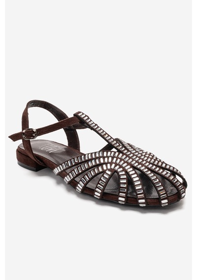 Luvishoes Lavına Kahverengi Süet Taşlı Kadın Sandalet