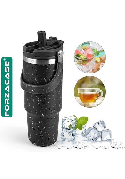 Forzacase 900 Ml Paslanmaz Çelik Pipetli Ve Kilit Kapaklı Kulplu Termos 6 Saat Sıcak/soğuk - Fc1180 Pembe