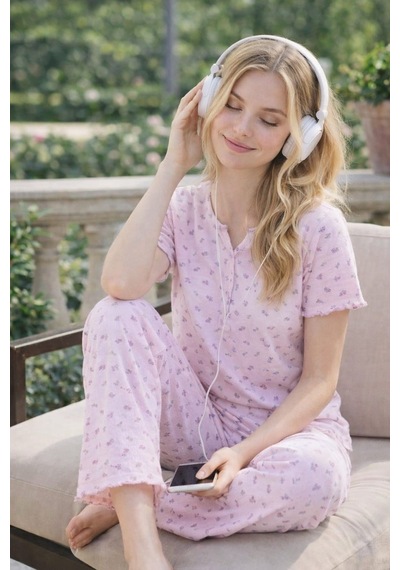 Kadın 01628 Kısa Kol Kaşkorse Pijama Takımı Pembe
