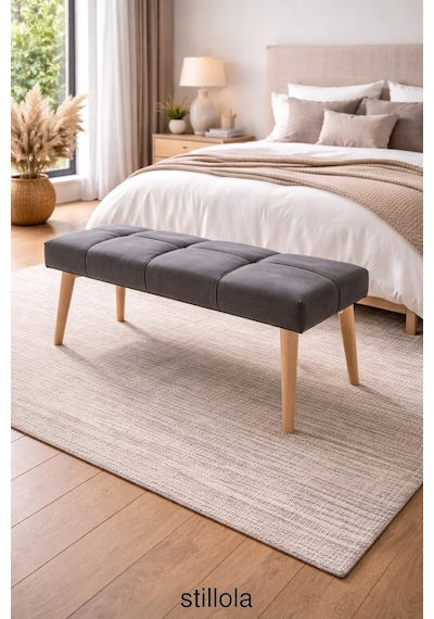 Stillola Gürgen Ahşap Ayaklı Puf Bench Gri