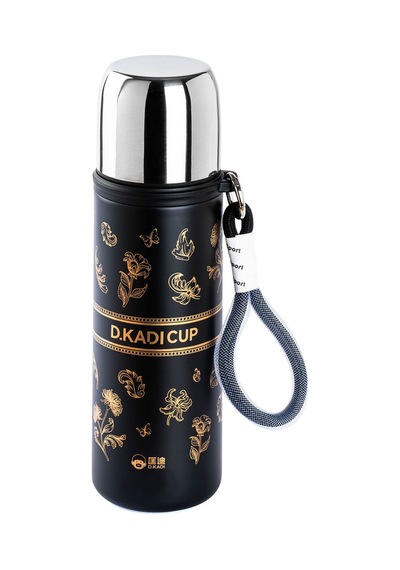 Tnt-8695835422404-bomb Okd-1096500s-040-01-okadı Çiçek Desenli Siyah Paslanmaz Çelik Termos 500ml
