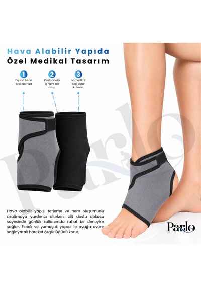 Gri Kısa Ayak Bilekliği Ayarlanabilir Hava Alabilen Ayak Bileği Desteği