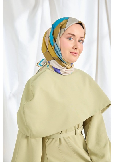 Silk Home %100 Twill İpek Eşarp S543 Yeşil-Mavi