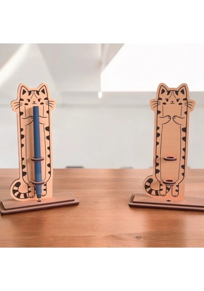 Boyanabilir Ahşap Kedi Kalemlik - 3mm Mdf Lazer Kesim Hobi Seti 10 Adet