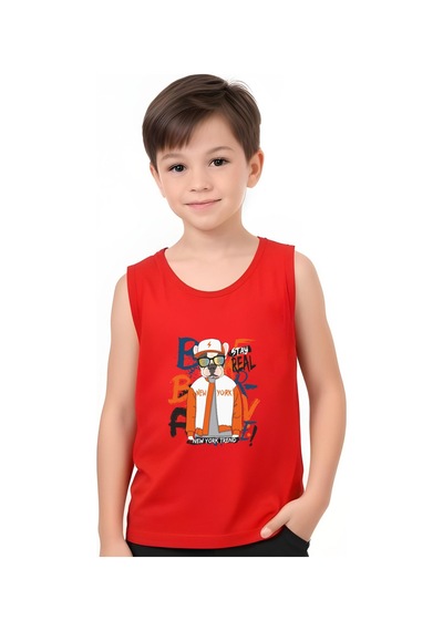 Stay Real Köpek Baskılı Erkek Çocuk Askılı Tişört Ve Şort Alt-üst Takım Gri