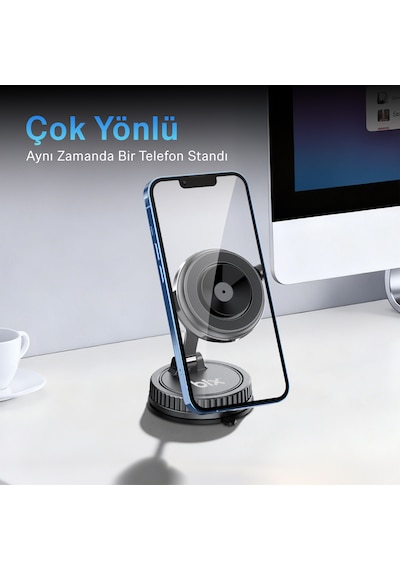 Bix Tch06 Manyetik Ve Vakum Çift Tutunma Sistemli 360 Ayarlanabilir Araç Telefon Tutucu 1 Adet