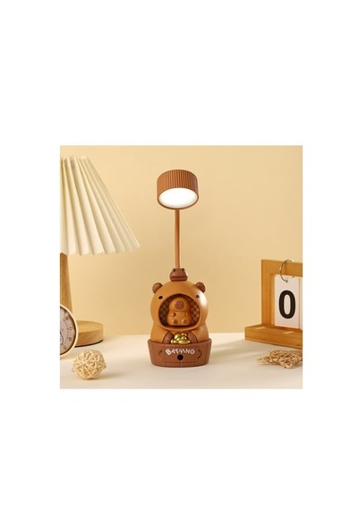 Sevimli Capybara Figürlü 3'ü 1 Arada Led Masa & Gece Lambası + Kalemtıraş Açık Kahverengi