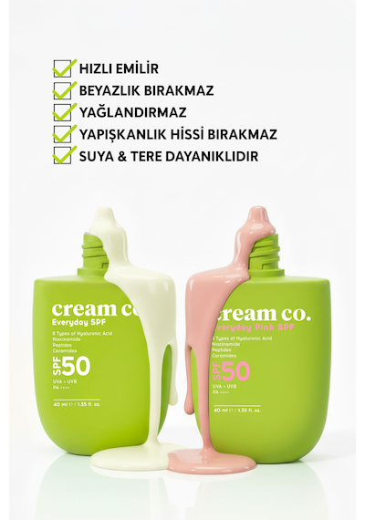 Cream Co. Pink Ton Eşitleyici Leke Karşıtı ve Aydınlatıcı Koruyucu Güneş Kremi SPF50 40 ML