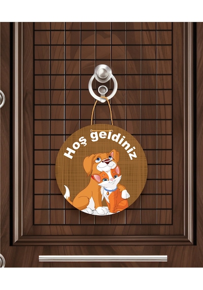 Gül Desenli Kalp Figürlü "evimize Neşe Getirdiniz" Kapı Süsü 22.5 Cm Mdf Halat Askılı Turkuaz