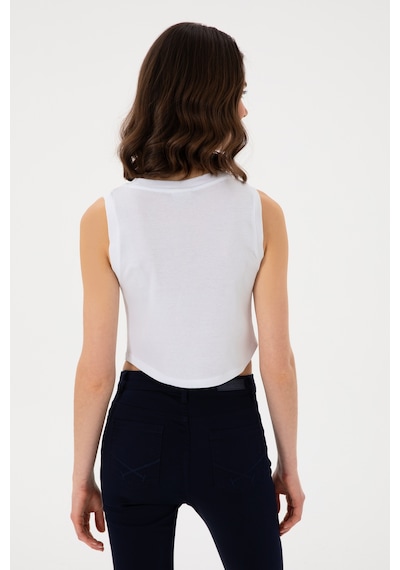 U.S. Polo Assn. Kadın Beyaz Kolsuz Bisiklet Yaka Crop Basic Tişört 50305695-VR013