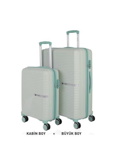Mçs Bavul Büyük Ve Kabin 2li Set Kırılmaz Silikon Valiz V374 Kemik/suyeşili Kemik - Su Yeşili