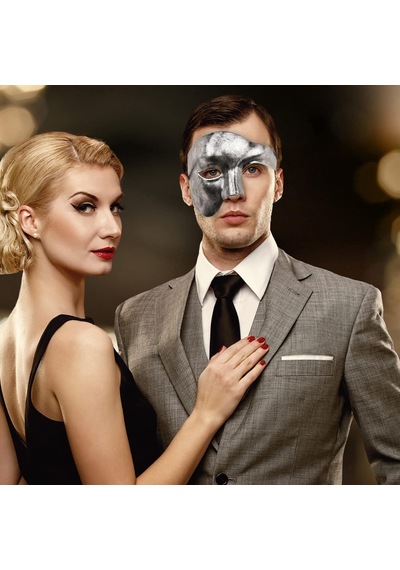 Go İthalat Antik Eskitme Gümüş Erkek Yarım Maske - Phantom &amp Amp Amp Balo Maskesi 18+