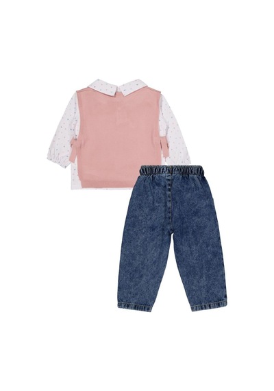 Civil Baby Triko Süveter 3'lü Set 6-18 Ay Takım - Pembe Koyu Pastel Pembe