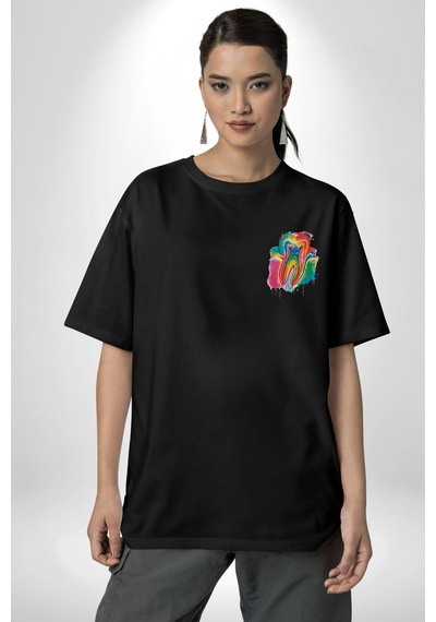 Diş Doktoru Diş Anatomisi Özel Tasarım Siyah Oversize Unisex Ön Sol Yan Minimal Baskılı Tişört Koyu Siyah