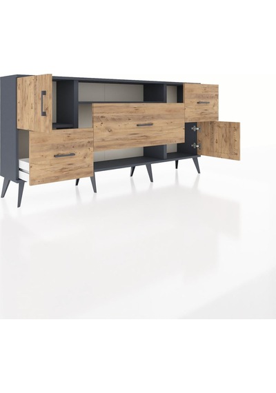 Arges Konsol 2 Raflı 3 Çekmeceli 2 Kapaklı 176x30x83 Antrasit-çam/çam Çam/çam Arges Konsol 2 Raflı 3 Çekmeceli 2 Kapaklı 176x30x83 Antrasit-çam/çam Çam/çam