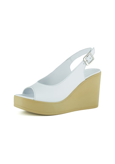 Erkan Saçmacı Mathilda Beyaz Hakiki Dana Derisi Dolgu Topuklu Slingback Sandalet