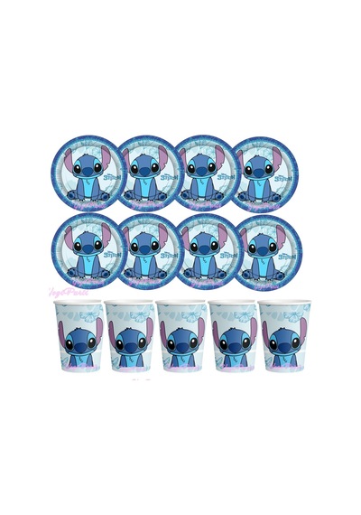 Stitch 8 Kişilik Tabak Bardak Ekonomik Doğum Günü Parti Malzeme Seti Renkli Tüm Yaşlar
