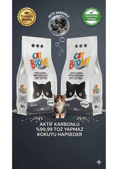 Cat Boom Aktif Karbonlu Topaklanan Kedi Kumu 10 Lt X 2 Adet