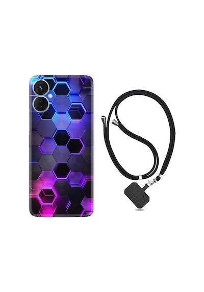 Tecno Spark 9 Pro Kılıf İpli Boyun Askılı Desenli Silikon Petekler 1889
