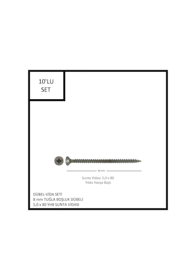 Dübel-vida Seti, Tuğla Boşluk Dübeli 8 Mm, 5,0x80 Yhb Sunta Vidası, 10 Adet