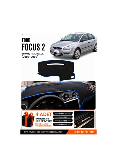 Ford Focus 2 2005-2008 Uyumlu Torpido Koruma, Torpido Örtüsü, Torpido Kılıfı - Siyah Mavi