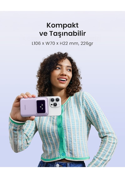Ugreen Uno Magsafe Wireless 10.000 Mah 20w Hızlı Şarj Mini Powerbank, Mor, 45328 Standart