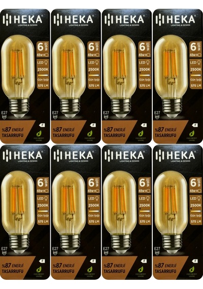 8 Adet Heka 6w 48w 2500k Günışığı E27 Duylu Kalın Duy Şeffaf Led Ampul