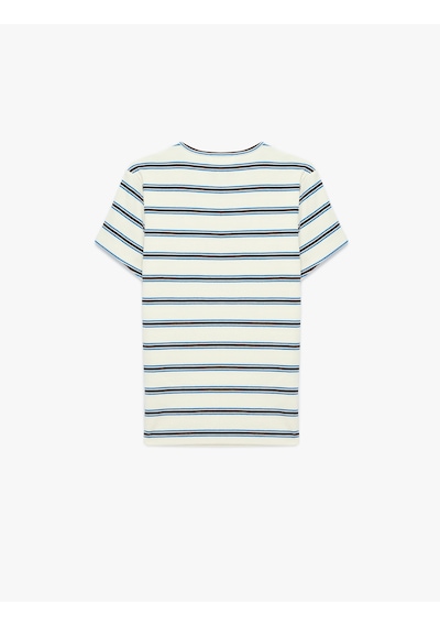 Koton Çizgili Pamuklu Bisiklet Yaka Kısa Kollu Slim Fit Tişört Mavi Çizgili 6sal10537ık