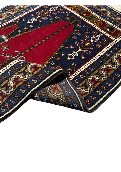 El Dokuma Sıfır Yahyalı Seccade 96x150 Kırmızı Lacivert Kök Boya %100 Yün