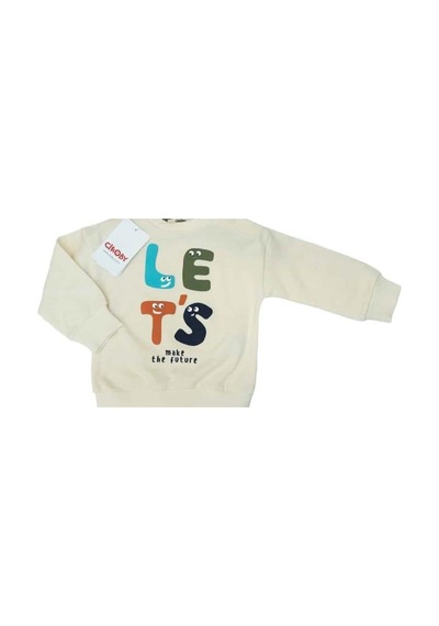 Çikoby Erkek Bebek Dinazor Baskılı Sweatshirt-13565 Krem