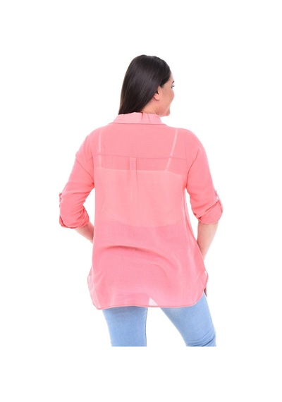 Hanezza Büyük Beden Desenli Viskon Tunik Gömlek Pembe - 243707626 Pembe